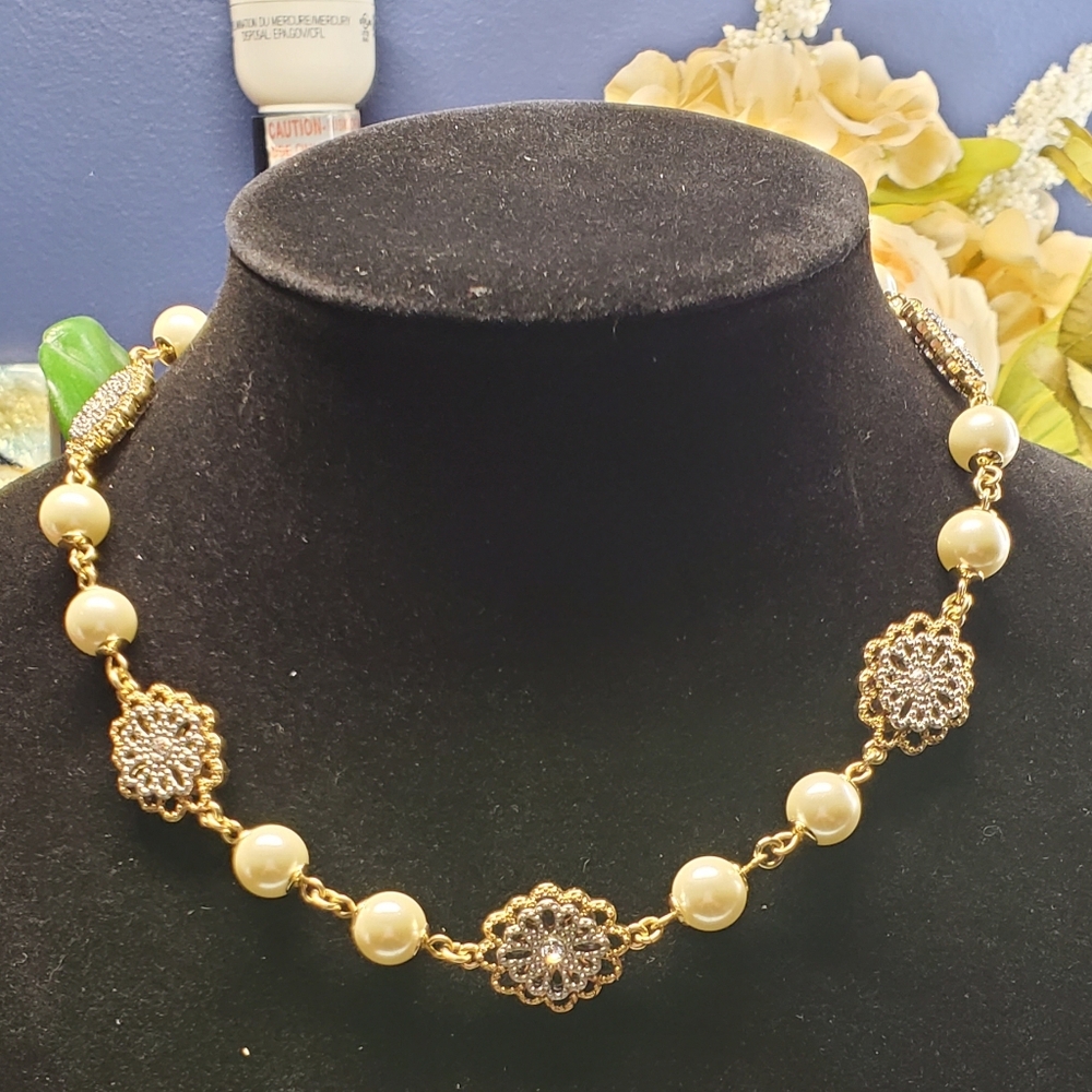 Charter Club 19 Inch Necklace With a 2 Inch Extender. Godtone With Faux Pearls.